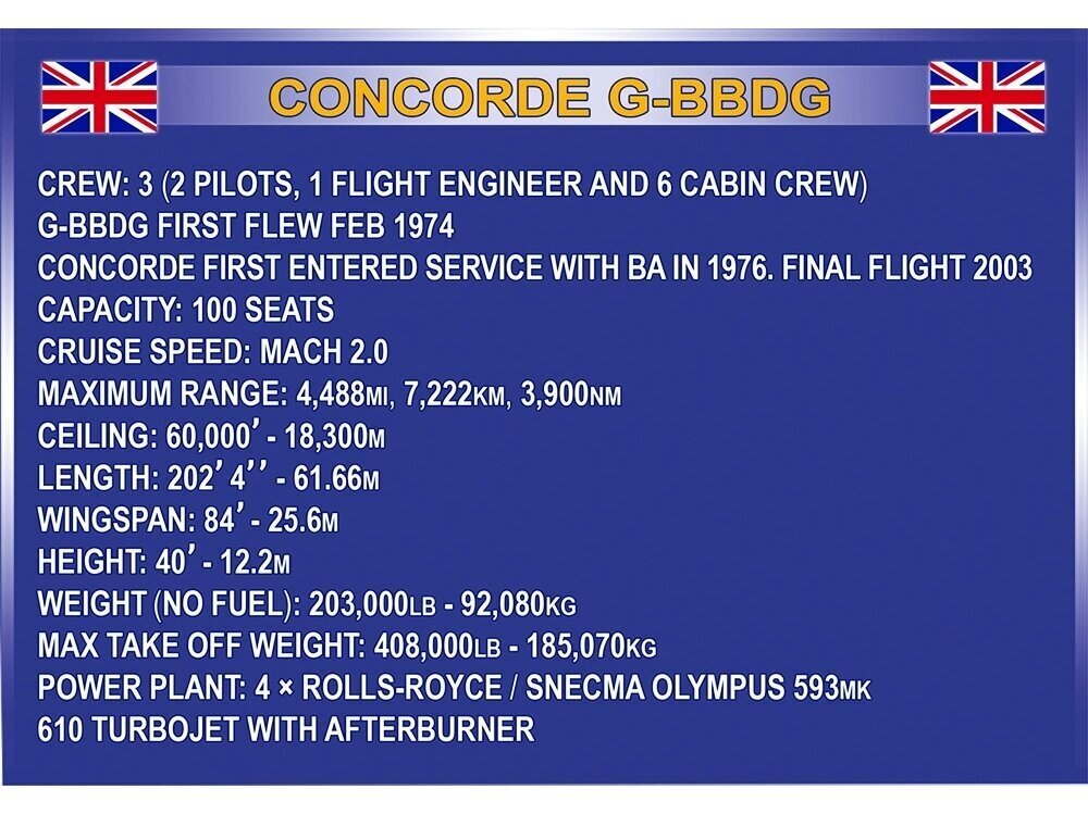 COBI - Plastkonstruktorid Concorde G-BBDG, 1/95, 1917 цена и информация | Klotsid ja konstruktorid | hansapost.ee