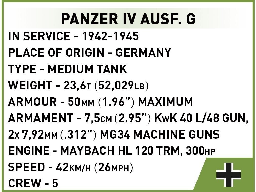 COBI - Plastkonstruktorid Panzer IV Ausf.G, 1/48, 2714 цена и информация | Klotsid ja konstruktorid | hansapost.ee