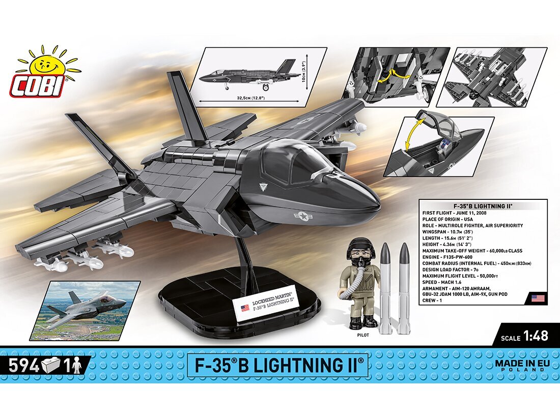 COBI - Plastkonstruktorid F-35B Lightning II USA, 1/48, 5829 цена и информация | Klotsid ja konstruktorid | hansapost.ee