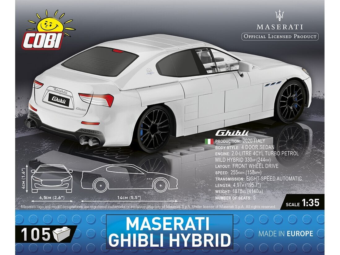 COBI - Plastkonstruktorid Maserati Ghibli Hybrid, 1/35, 24566 hind ja info | Klotsid ja konstruktorid | hansapost.ee