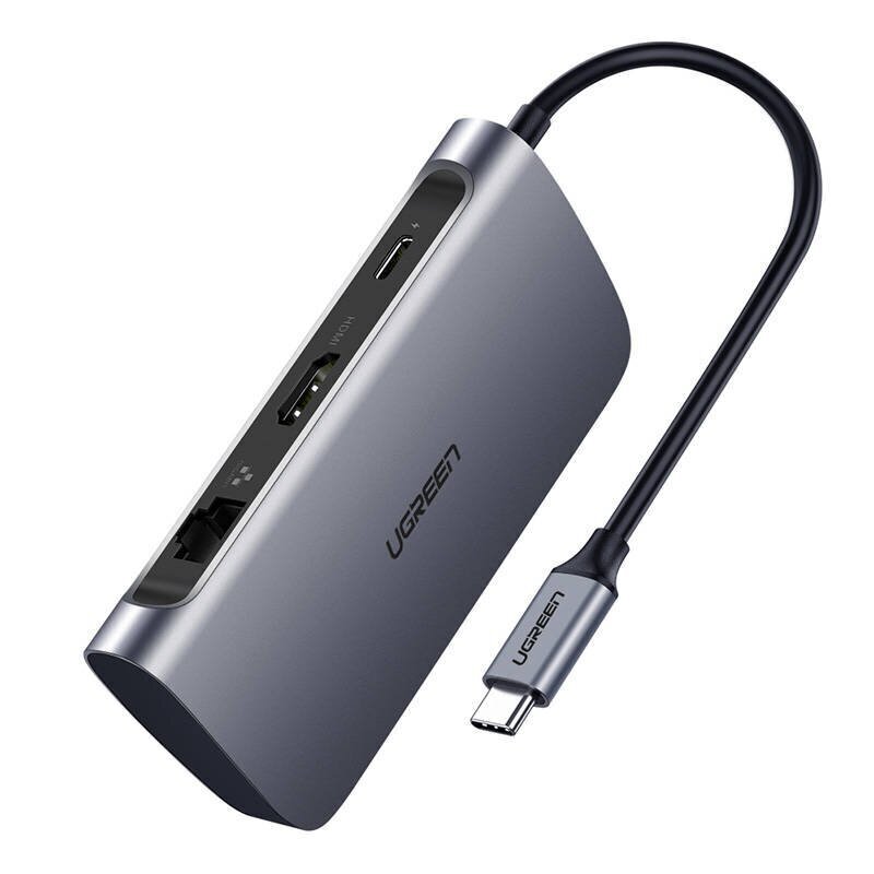 Adapter UGREEN 7w1 CM212 USB-C PD Hub 100W, 2x USB-A 3.0, HDMI 4K|30Hz, SD|TF, RJ45 hind ja info | USB adapterid ja jagajad | hansapost.ee