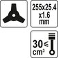 Trimmeri/võsalõikuri tera 3T | 255 mm x 25.4 mm (YT-85155) hind ja info | Aiatööriistade varuosad | hansapost.ee