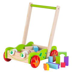 Деревянная тележка-толкатель + деревянные блоки Ecotoys цена и информация | Игрушки для малышей | hansapost.ee
