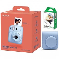 Fujifilm Instax Mini 12, Pastel Blue + Instax Mini Glossy (10 шт.) + Оригинальный чехол цена и информация | Фотоаппараты мгновенной печати | hansapost.ee