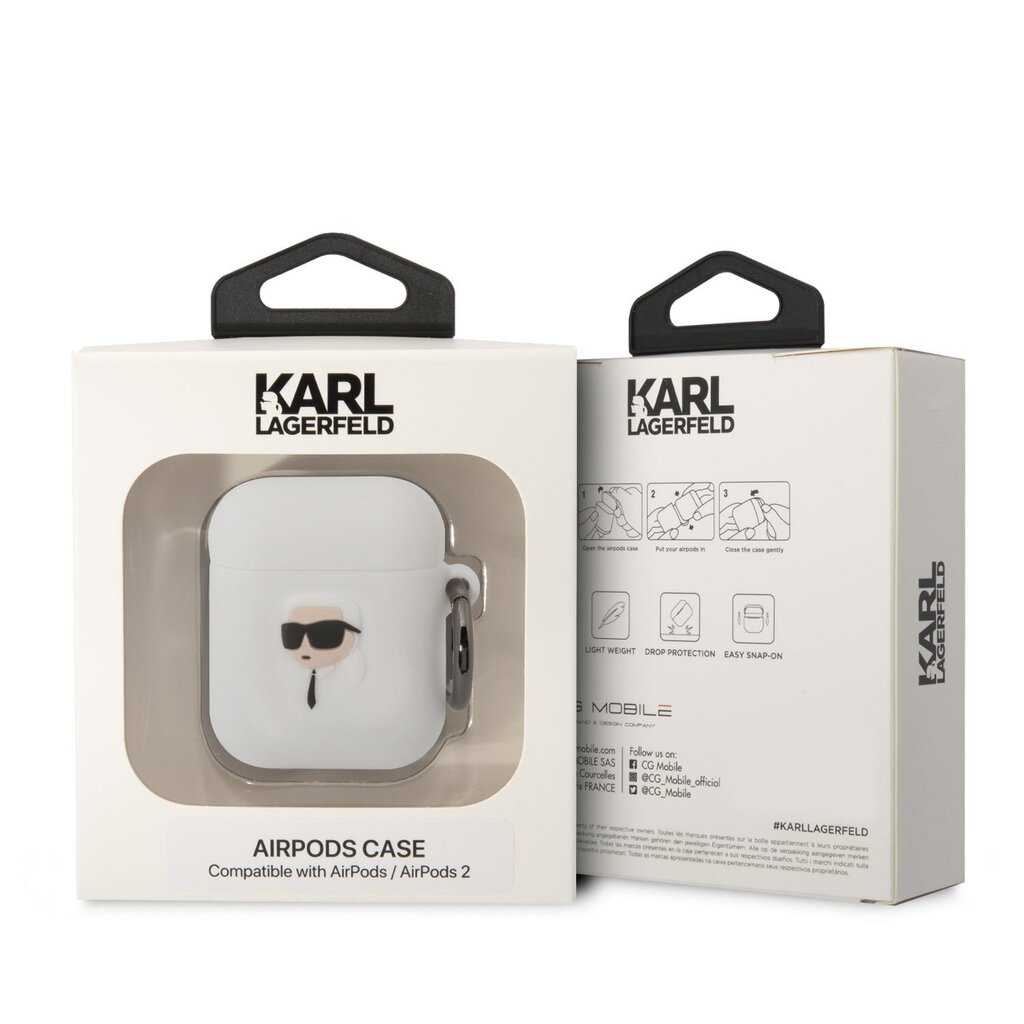 Karl Lagerfeld 3D Logo NFT Karl Head Silicone Case for Airpods 1|2 White hind ja info | Kõrvaklappide tarvikud | hansapost.ee