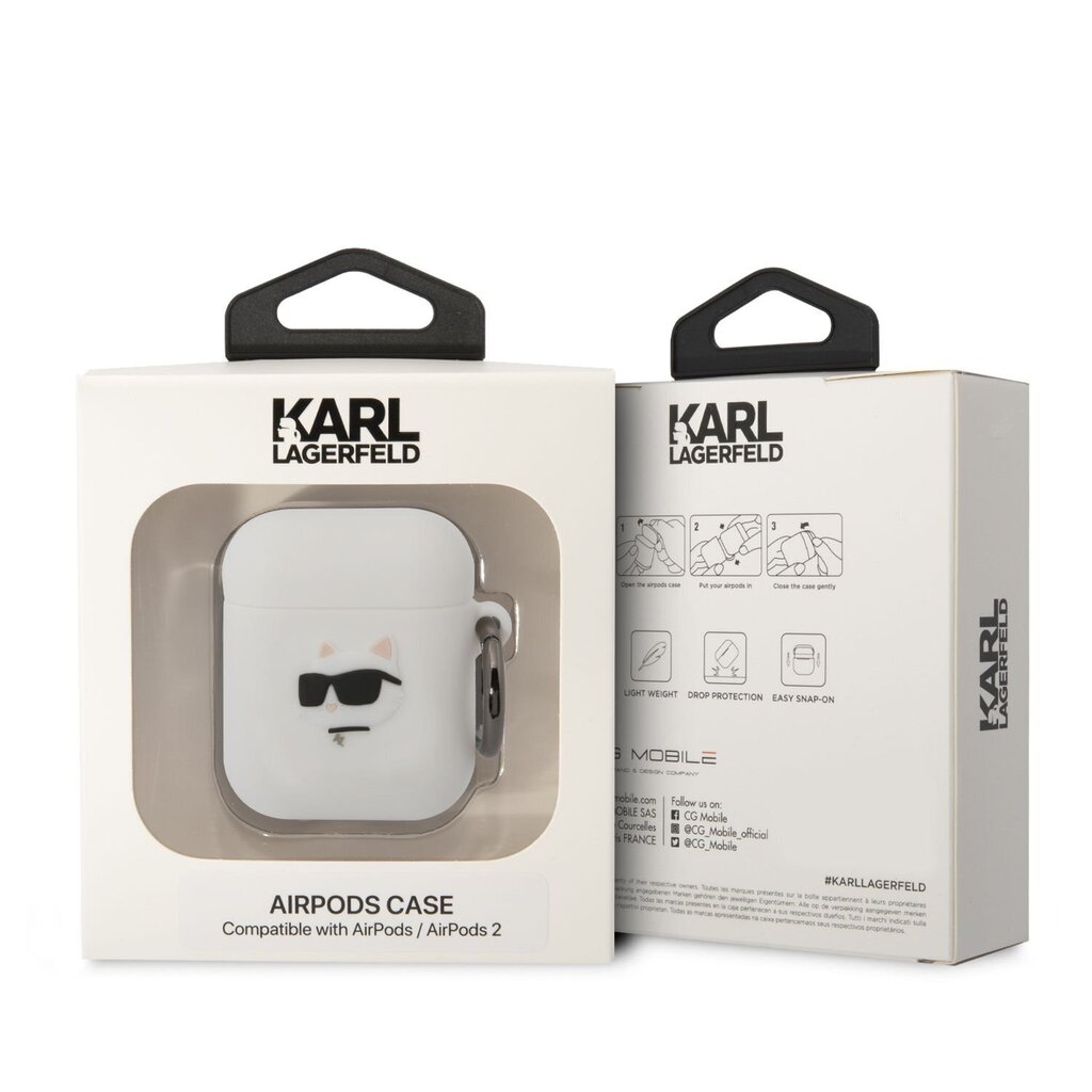 Karl Lagerfeld 3D Logo NFT Choupette Head Silicone Case for Airpods 1|2 White цена и информация | Kõrvaklappide tarvikud | hansapost.ee