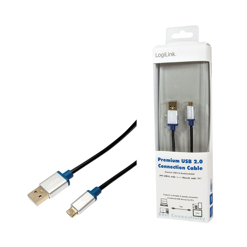 LogiLink BUAM210, USB 2.0 - MicroUSB, 1m цена и информация | Mobiiltelefonide kaablid | hansapost.ee