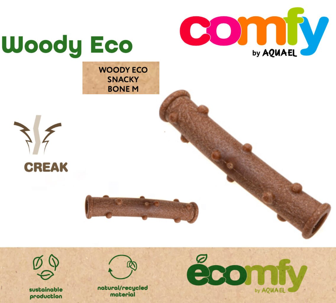 Puidust ECO Dog mänguasi, kriuksuv/hambaravi, valmistatud elastomeeri ja taaskasutatud puidukiu segust. Mugav Snacky hambapulk SCREECHING 18X4CM, Comfy цена и информация | Koerte mänguasjad | hansapost.ee