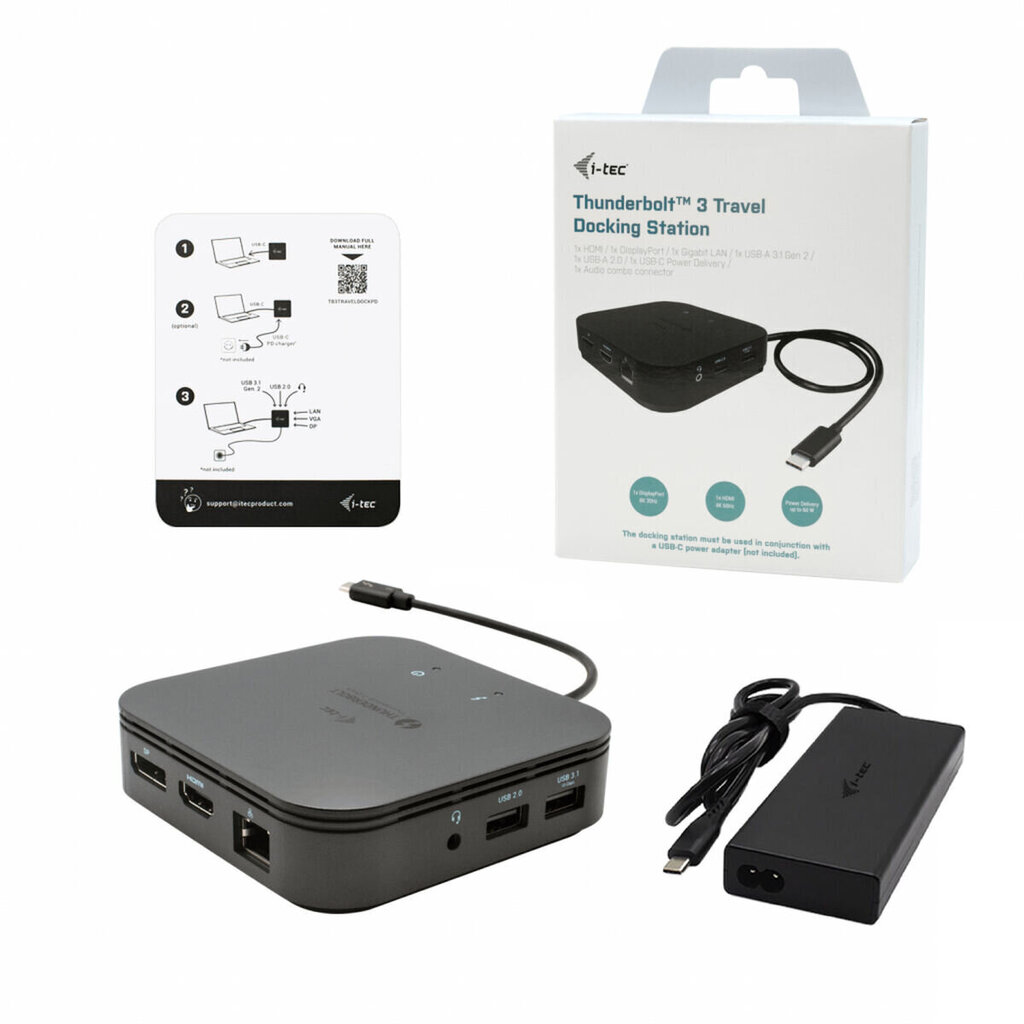 Šakotuvas i-Tec TB3TRAVELDOCKPD60W, HDMI, USB, DP, USB-C цена и информация | USB adapterid ja jagajad | hansapost.ee