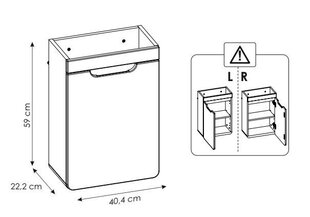 Шкафчик под умывальник ARUBA COSMOS, 40х60х22 см цена и информация | Шкафчики для ванной | hansapost.ee