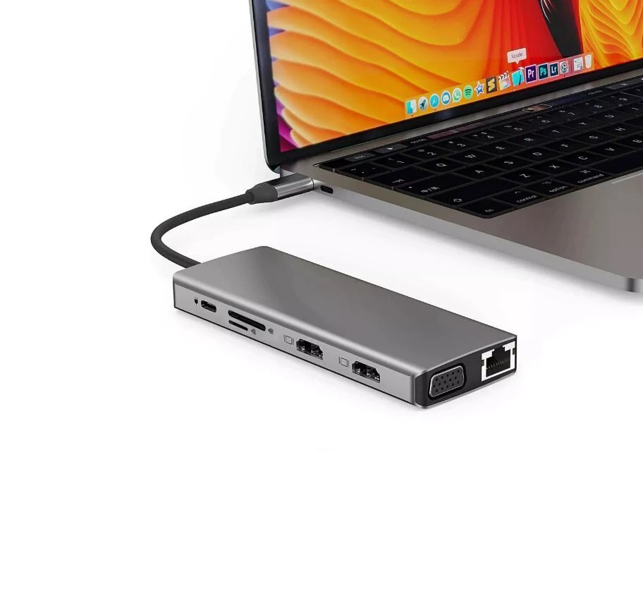 MST Dock Station 12in1 Lite Sülearvuti dokkimisjaam USB-C to 2x HDMI / 4x USB3.0 / SD/TF / VGA / LAN hind ja info | USB adapterid ja jagajad | hansapost.ee