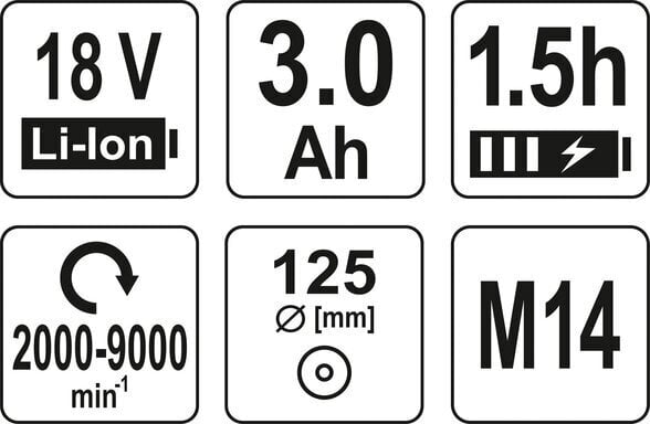 Nurklihvija juhtmeta (harjadeta) 18V 3 Ah Li-Ion, d-125mm Yato (YT-82829) hind ja info | Lihvmasinad | hansapost.ee