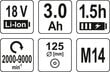 Nurklihvija juhtmeta (harjadeta) 18V 3 Ah Li-Ion, d-125mm Yato (YT-82829) hind ja info | Lihvmasinad | hansapost.ee