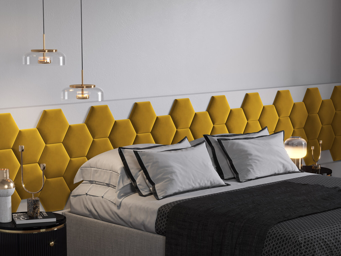 Pehmed seinapaneelid, 3 tk, Cosmopolitan Design Lovon R1, kollane hind ja info | Pehmed seinapaneelid | hansapost.ee