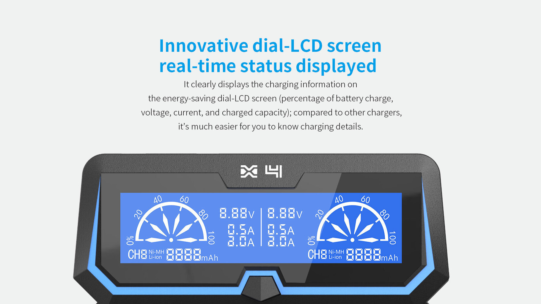 Xtar universaalne akulaadija koos LCD-ekraaniga X4 цена и информация | Akupatareide laadijad | hansapost.ee