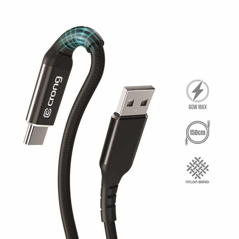 Crong Armor Link, USB-C - USB-A, 1.5 m hind ja info | Mobiiltelefonide kaablid | hansapost.ee