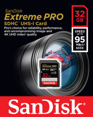 Карта памяти Sandisk 32GB SDHC Extreme Pro 95MB/s, V30, UHS3 цена и информация | Карты памяти | hansapost.ee