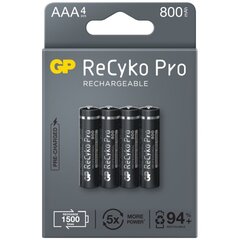 4x аккумуляторные батареи AAA / R03 GP ReCyko Pro Ni-MH 800 мАч цена и информация | Батарейки | hansapost.ee