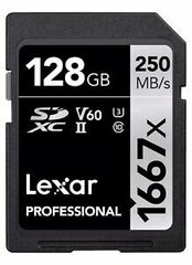 Lexar Professional 1667x UHS-II SDXC, 128 GB, High-speed, Class 10, UHS Speed Class 3 (U3) and Video Speed Class 60 (V60), 120 M цена и информация | Карты памяти для фотоаппаратов | hansapost.ee