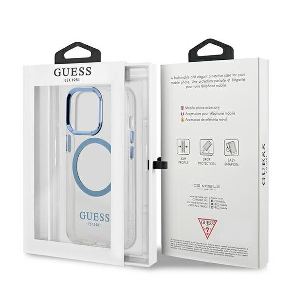 Guess GUHMP13XHTRMB iPhone 13 Pro Max 6,7" niebieski|blue hard case Metal Outline Magsafe цена и информация | Telefonide kaitsekaaned ja -ümbrised | hansapost.ee