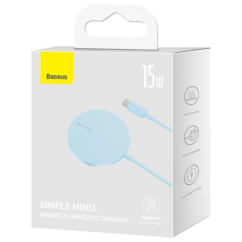 Baseus Simple Mini3 Magnetic Wireless Charger 15W (Blue) цена и информация | Laadijad mobiiltelefonidele | hansapost.ee