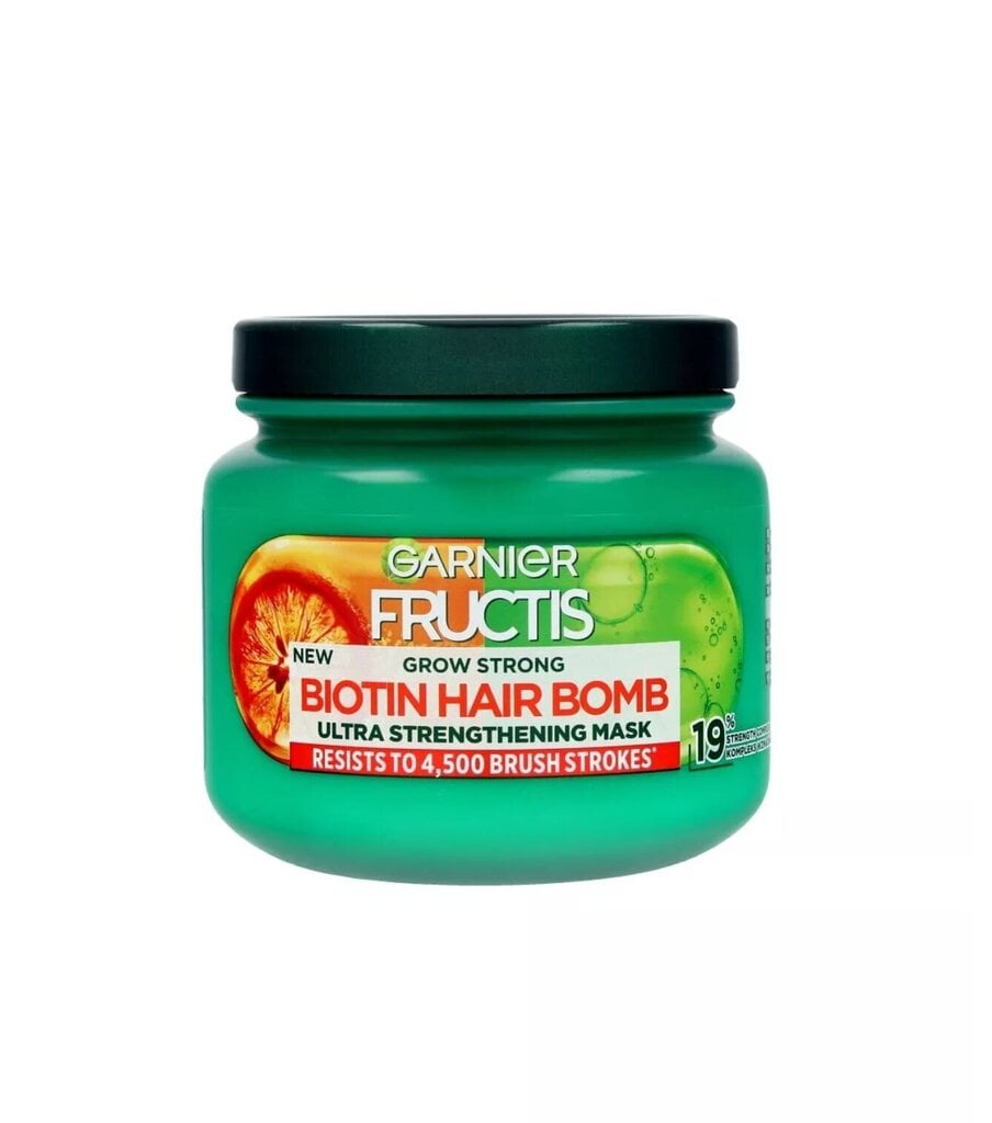 Tugevdav juuksemask Garnier Fructis Grow Strong Biotin Hair Bomb, 320 ml цена и информация | Juuksemaskid, õlid ja seerumid | hansapost.ee