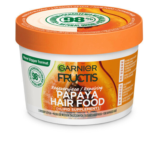 Toitev juuksemask Garnier Fructis Hair Food Papaya, 400 ml hind ja info | Juuksemaskid, õlid ja seerumid | hansapost.ee