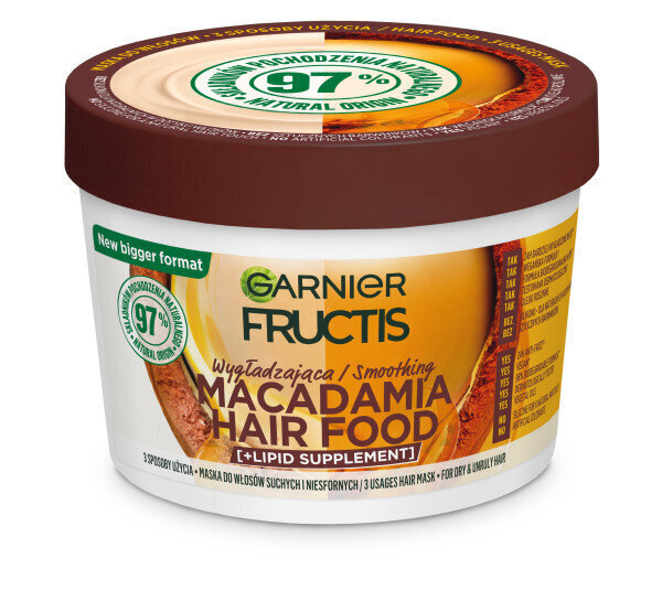 Tugevdav juuksemask Garnier Fructis Hair Food Macadamia, 400 ml hind ja info | Juuksemaskid, õlid ja seerumid | hansapost.ee