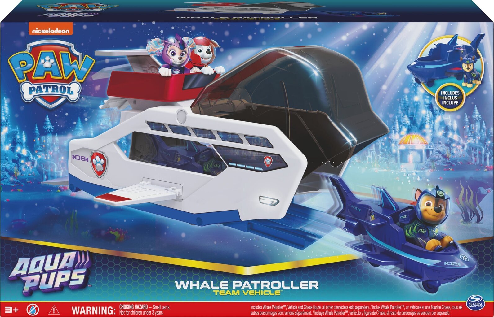 Whale Patroller meeskonna sõiduk PAW Patrol Aqua Pups koos Chase'i mängufiguuriga, mänguauto ja sõidukiheitja, mänguasjad lastele vanuses 3 ja vanemad цена и информация | Mänguasjad poistele | hansapost.ee