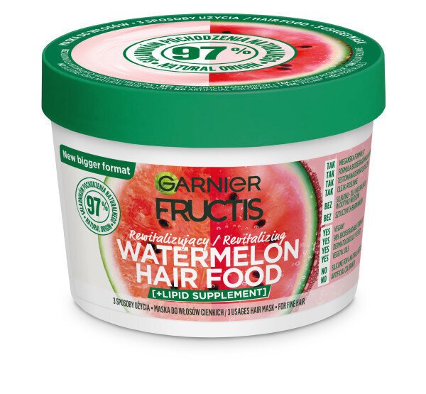 Elustav juuksemask Garnier Fructis Hair Food Watermelon, 400 ml цена и информация | Juuksemaskid, õlid ja seerumid | hansapost.ee