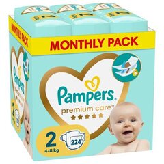 Подгузники PAMPERS Premium Care Monthly Pack, 2 размер, 4-8 кг, 224 шт цена и информация | Пеленки | hansapost.ee