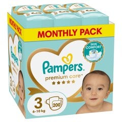 Mähkmed Pampers Premium Care 3 (6-10 kg), 200 tk hind ja info | Mähkmed, riidest mähkmed | hansapost.ee