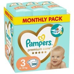 Подгузники PAMPERS Premium Care Monthly Pack, размер 3, 6-10 кг, 200 шт. цена и информация | Pampers Товары для младенцев | hansapost.ee