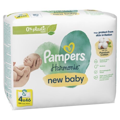 Pampers Niisked Salvrätikud Harmonie New Baby, 4 Pakki, 184 Salvrätikut hind ja info | Niisked salvrätikud lastele | hansapost.ee