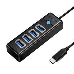 Orico Hub Adapter USB-C to 4x USB 3.0, 5 Gbps, 0.15m (Black) цена и информация | Адаптеры и USB-hub | hansapost.ee