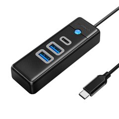 Orico Hub Adapter USB-C to 2x USB 3.0 + USB-C, 5 Gbps, 0.15 м (Black) цена и информация | Адаптеры и USB-hub | hansapost.ee