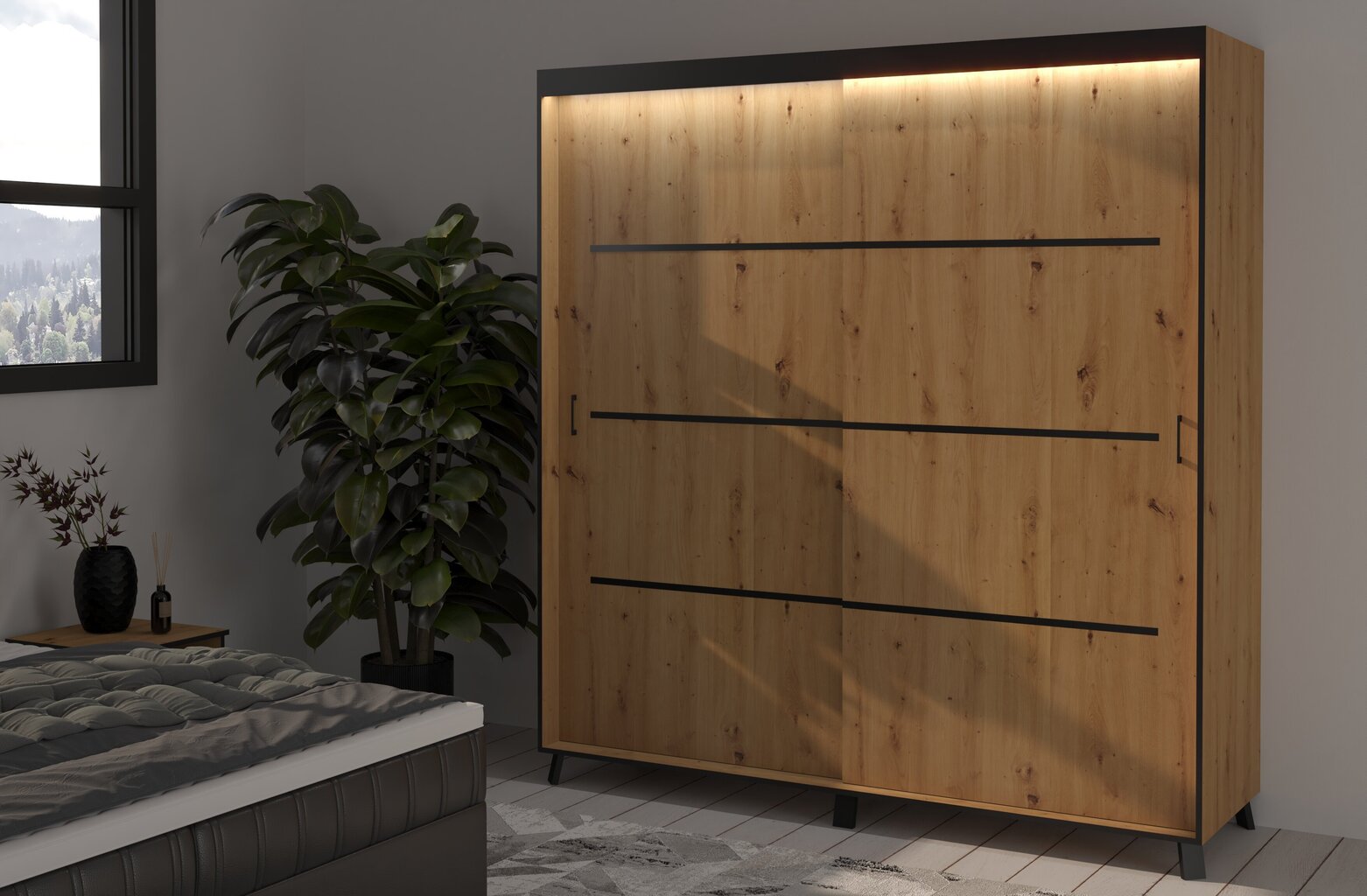 LED valgustusega riidekapp ADRK Furniture Berke, 200 cm, pruun hind ja info | Kapid | hansapost.ee