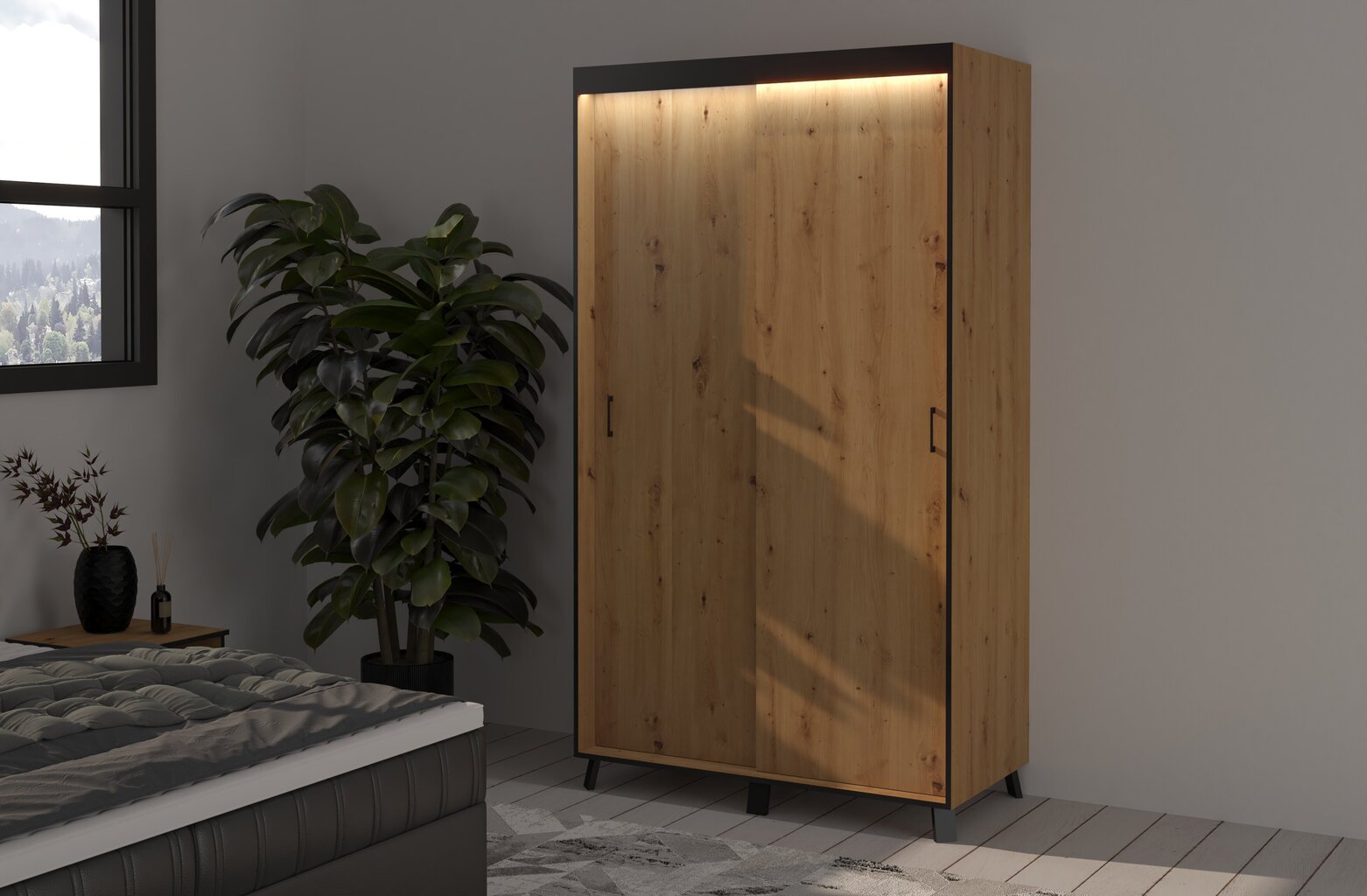 LED valgustusega riidekapp ADRK Furniture Bergamo, 120 cm, pruun hind ja info | Kapid | hansapost.ee