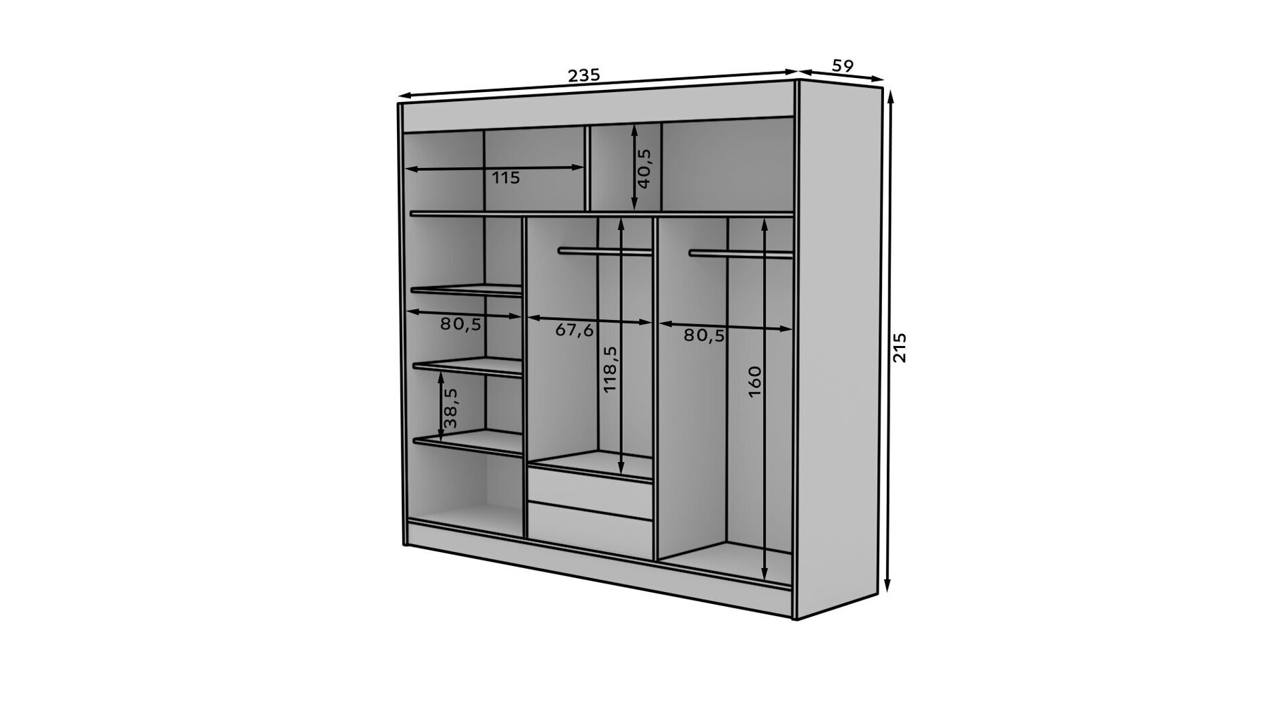 Kapp ADRK Furniture Erwin 235, hall hind ja info | Kapid | hansapost.ee