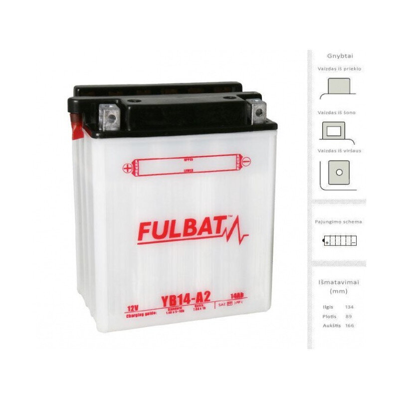 Aku FULBAT YB14-A2, 14 Ah 12V hind ja info | Mootorrataste akud | hansapost.ee