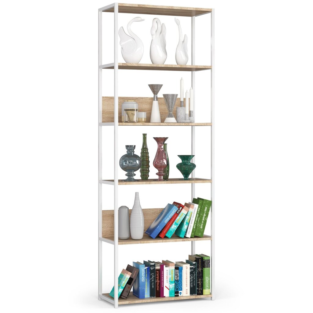 Metallist loft stiilis riiul 70 cm - valge-sonoma tamm - 6 riiulit цена и информация | Riiulid | hansapost.ee