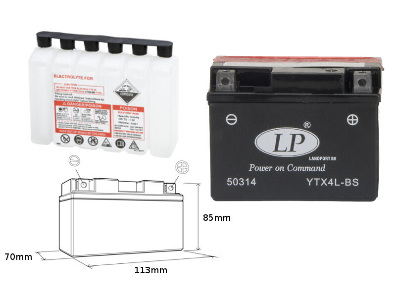 Aku Landport YTX4L-BS, 3 Ah 12V hind ja info | Mootorrataste akud | hansapost.ee