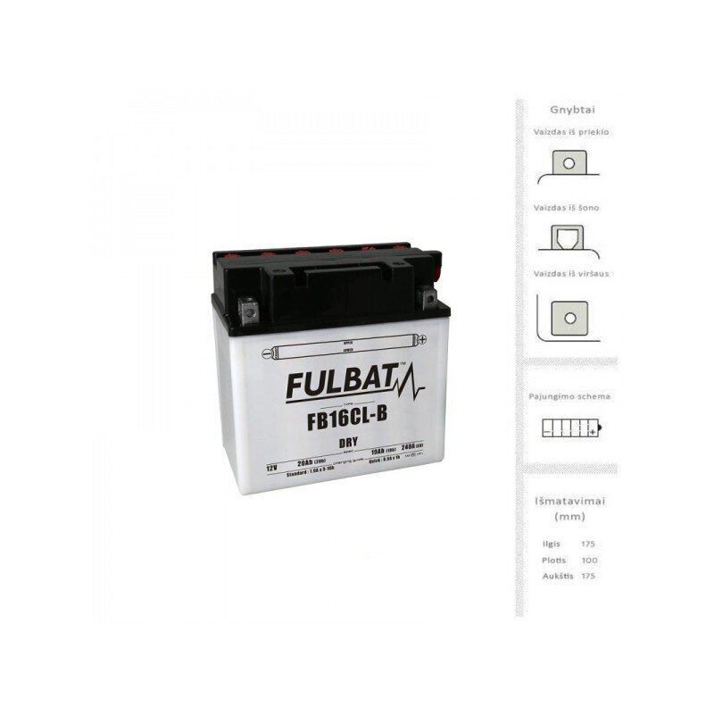 Aku FULBAT YB16CL-B, 19 Ah 240 A EN 12V цена и информация | Mootorrataste akud | hansapost.ee