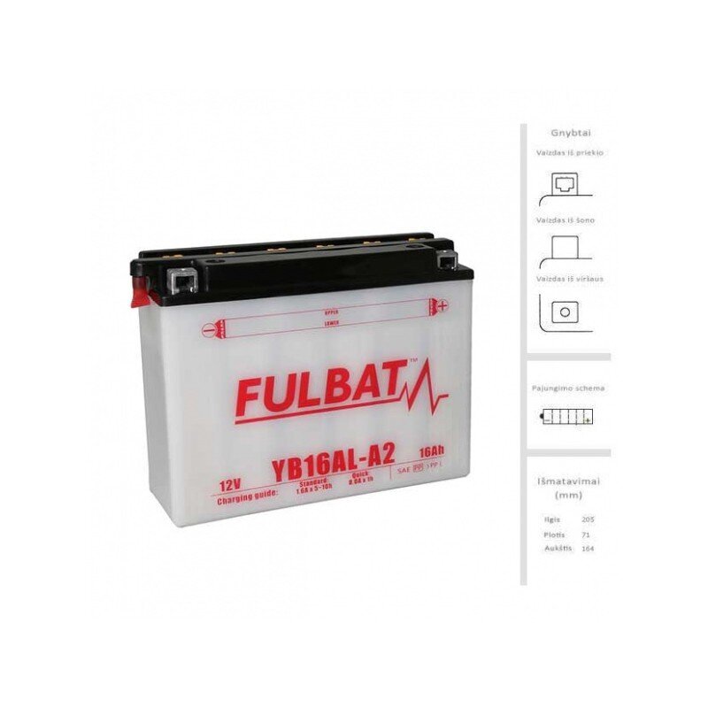 Aku FULBAT YB16AL-A2, 16 Ah 12V hind ja info | Mootorrataste akud | hansapost.ee