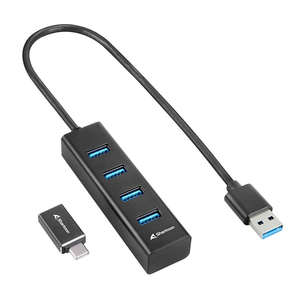 4-Port USB Hub Sharkoon Must цена и информация | USB adapterid ja jagajad | hansapost.ee