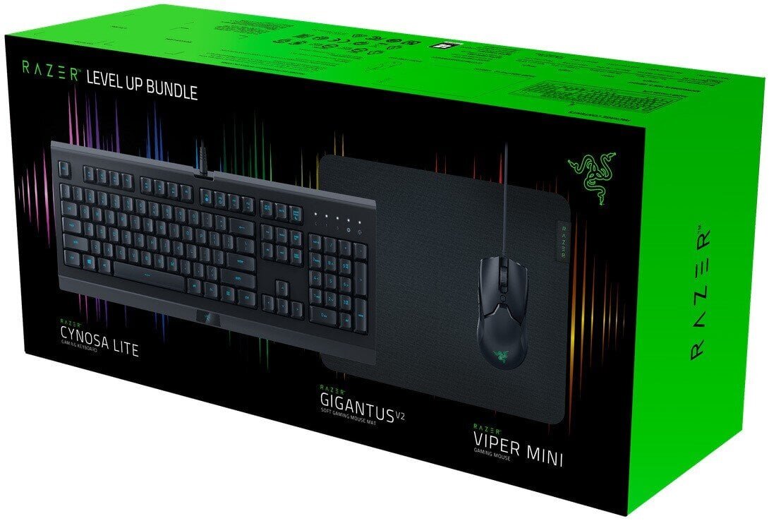 Komplekt Razer Level Up - Cynosa Lite klaviatuur (ENG), juhtmega hiir Razer Viper Mini, hiirematt Razer Gigantus V2, RZ85-02741200-B3M1 hind ja info | Klaviatuurid | hansapost.ee