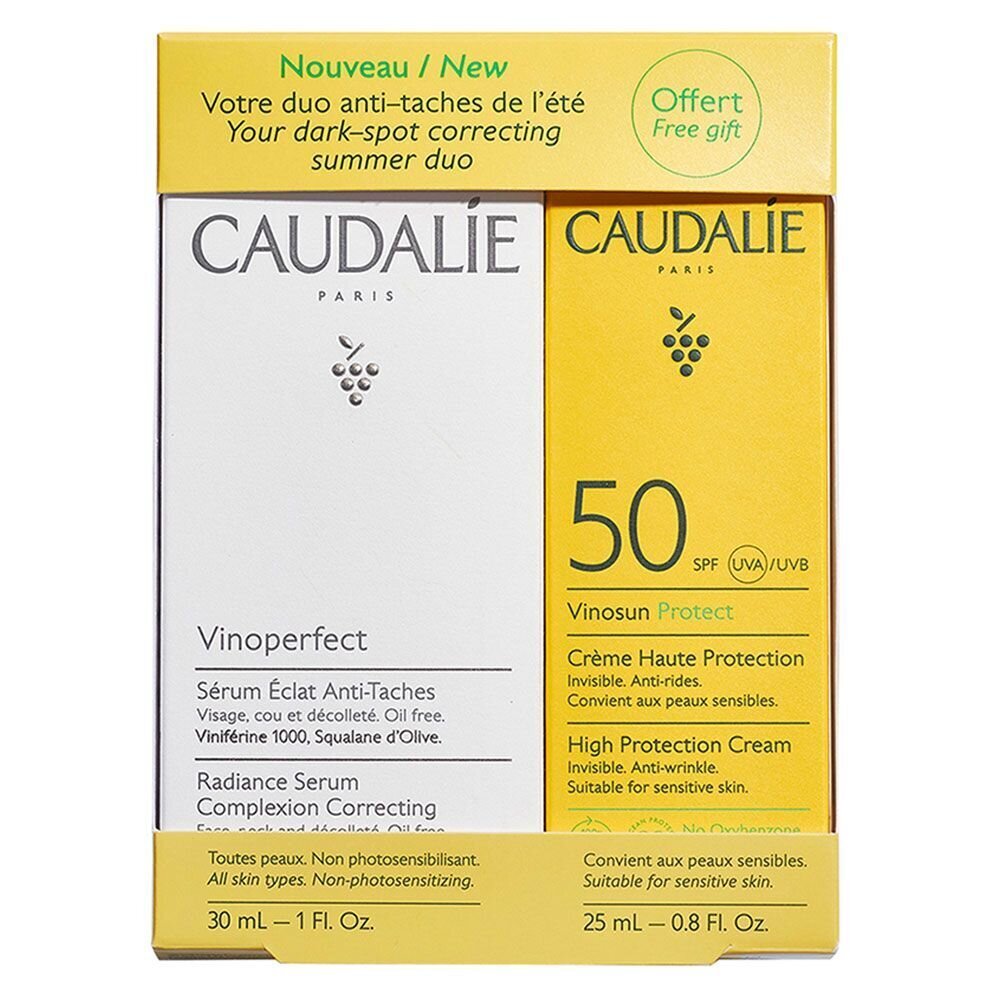 Caudalie Vinoperfect näonaha hoolduskomplekt: Päikesekreem SPF50, 25 ml + näoseerum, 30 ml hind ja info | Päikesekaitse ja päevitusjärgsed kreemid | hansapost.ee