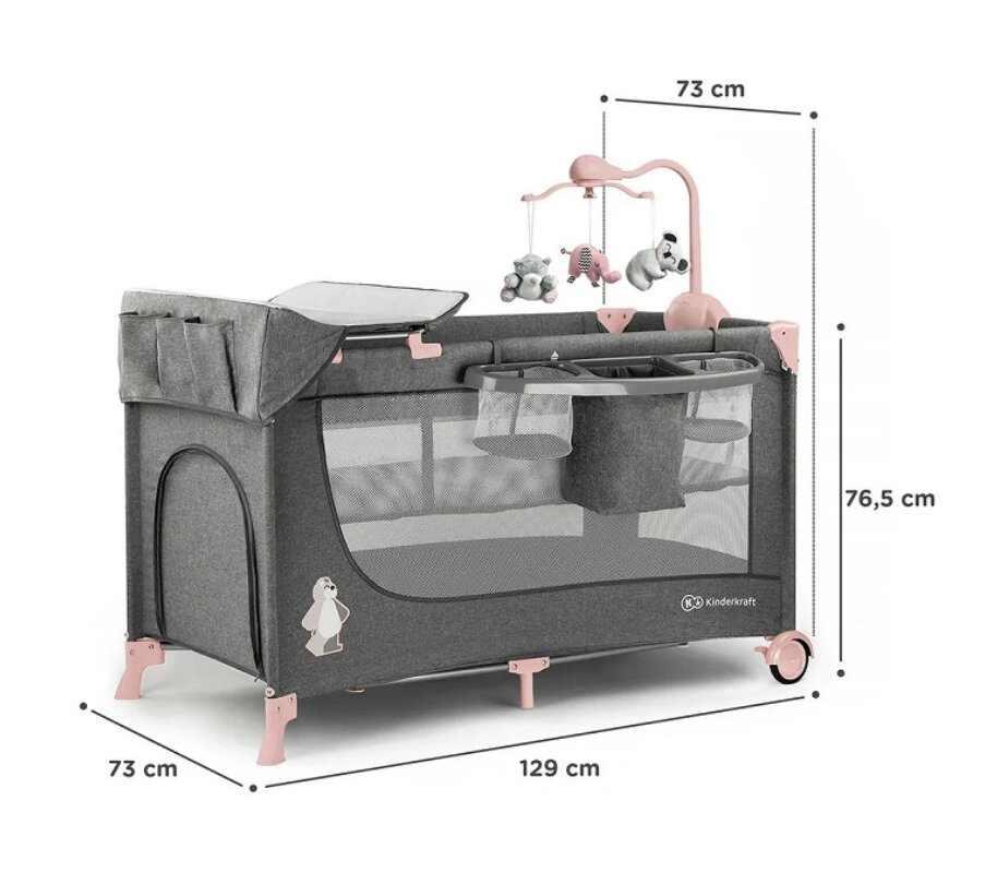 Reisivoodi aksessuaaridega Kinderkraft Joy, pink hind ja info | Reisivoodid | hansapost.ee