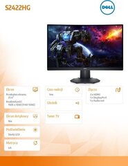 LCD monitor|DELL|S2422HG|23.6"|Gaming/Curved|Panel VA|1920x1080|16:9|Matt|4 ms|Reguleeritav kõrgus|Kallutus|210-AYTM hind ja info | Monitorid | hansapost.ee