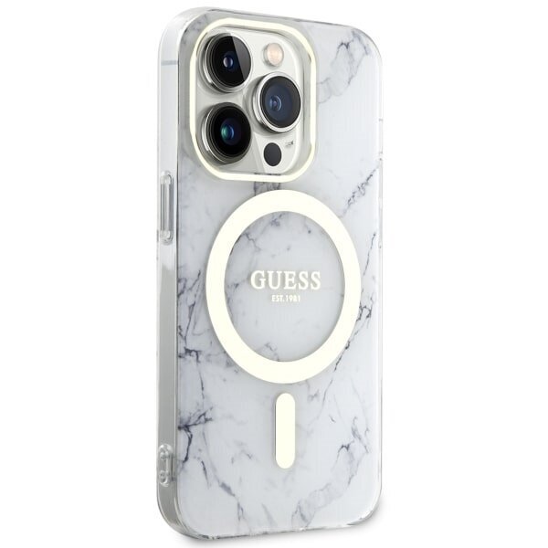 Guess GUHMP14LPCUMAH iPhone 14 Pro 6.1" biały|white hardcase Marble MagSafe цена и информация | Telefonide kaitsekaaned ja -ümbrised | hansapost.ee